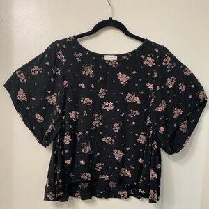 Lucky Brand‎ Black and Pink Floral Blouse